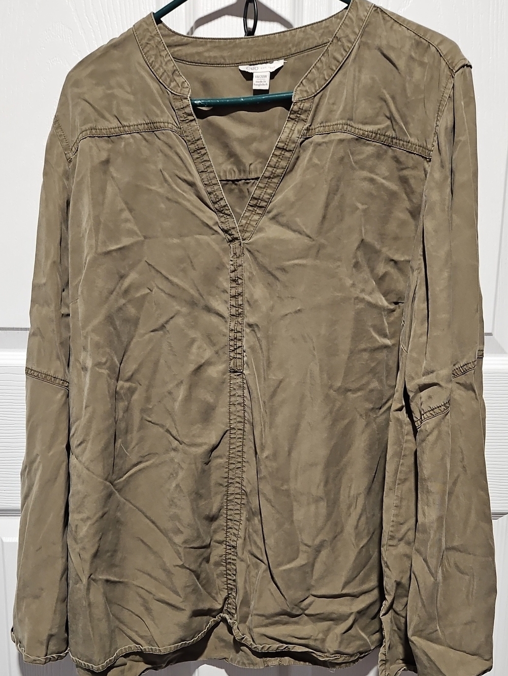 Cato Olive Green Long Sleeve V-Neck Blouse